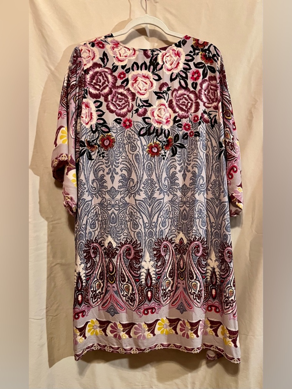 Angie Floral Paisley Kimono Cardigan in Pink, Purple, Yellow, Size L - Picture 6 of 7